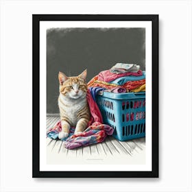 Laundry Basket Cat Art Print