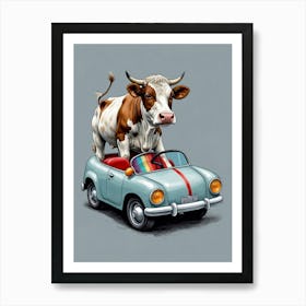 Cow In A Car Art Print