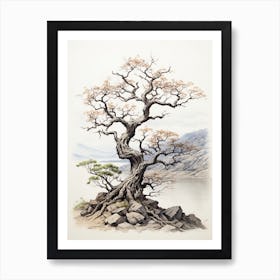 A Tree, Japanese Brush Painting, Ukiyo E, Minimal 1 Art Print