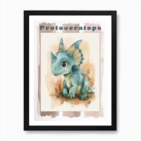 Cute Protoceratops Dinosaur Watercolour 2 Poster Art Print