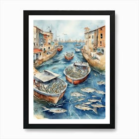 Fishing Boats In The Harbour Art Print