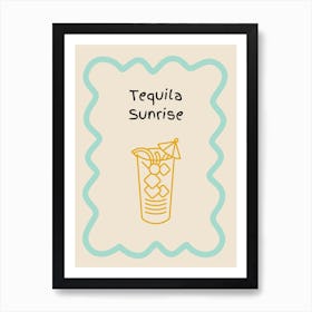 Tequila Sunrise Doodle Poster Teal & Orange Art Print