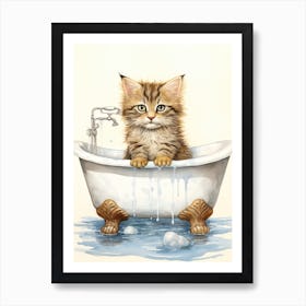 Kurilian Bobtail Cat In Bathtub Bathroom 2 Art Print