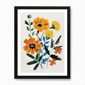 Painted Florals Marigold 3 Art Print