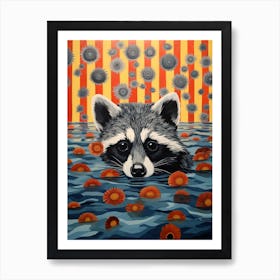 A Raccoons Swimming Lake In The Style Of Jasper Johns 2 Art Print