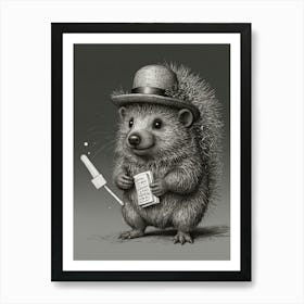 Hedgehog In Hat 2 Art Print