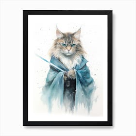 Main Coon Cat As A Jedi 3 Art Print