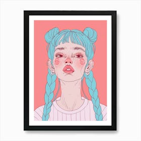 Cute Girl With Blue Hair 2 Art Print