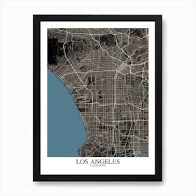 Los Angeles California Black Blue Art Print