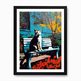 A Painting Of A Cat In Central Park Conservatory Garden, Usa In The Style Of Pop Art 01 Art Print