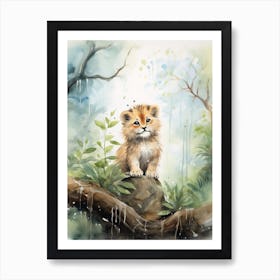 Birthwatching Watercolour Lion Art Painting 1 Art Print