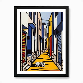 Painting Of Marrakech With A Cat In The Style Of Pop Art, Illustration Style 2 Art Print