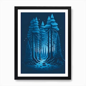 A Fantasy Forest At Night In Blue Theme 50 Art Print