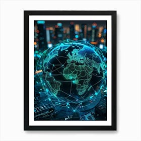 A Complex Network Of Intertwining Glowing Fibers Representing Global Telecom Connections And Financi (6) Art Print