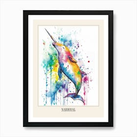 Narwhal Colourful Watercolour 1 Poster Art Print