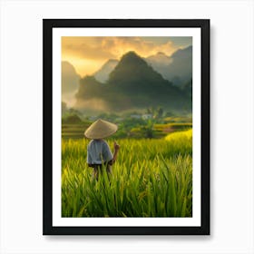 Asian Woman In Rice Field Art Print