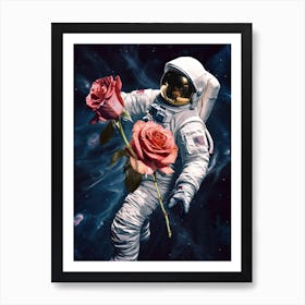 Astronaut With A Bouquet Of Flowers 7 Art Print