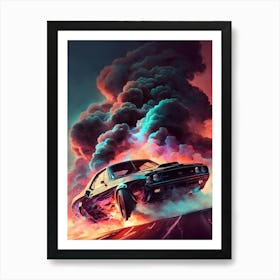 Car Art Muscle Smoke Drift Retro Racing vintage classic Car 1 Art Print