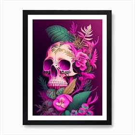 Skull With Psychedelic Patterns 1 Pink Botanical Art Print