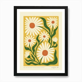 Ox-Eye Daisy Modern-Retro Yellow and Green Wild Flower Art Print Art Print