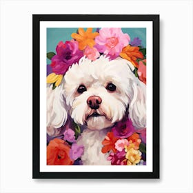 Bichon Frise Portrait With A Flower Crown, Matisse Painting Style 4 Art Print
