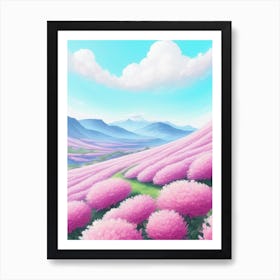 Pink Flowers In A Field Art Print