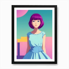 Anime Girl With Purple Hair Art Print