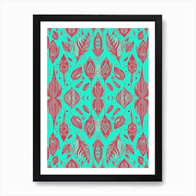 Neon Vibe Abstract Peacock Feathers Green And Red 1 Art Print