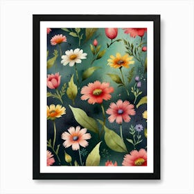 Watercolor Flowers Seamless Pattern 1 Art Print