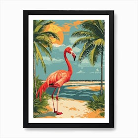 Greater Flamingo Flamingo Beach Bonaire Tropical Illustration 4 Art Print