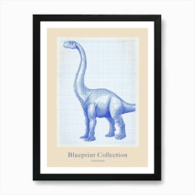 Dinosaur Blue Print Style Sketch Poster Art Print