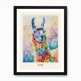 Llama Colourful Watercolour 4 Poster Art Print