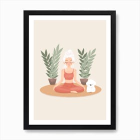 Girl Meditating With Dog Art Print