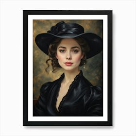 Victorian Woman In Black Hat Art Print