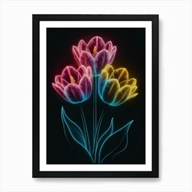 Neon Tulips Poster