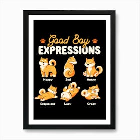 Good Boy Expressions - Cute Shiba Inu Dog Gift Art Print