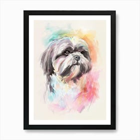 Shih Tzu Dog Pastel Line Painting 1 Art Print