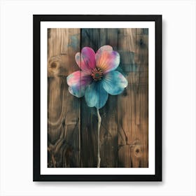 Watercolor Flower on Wood Art Print