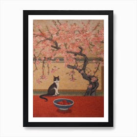 Magnolia With A Cat 2 Pointillism Style Art Print