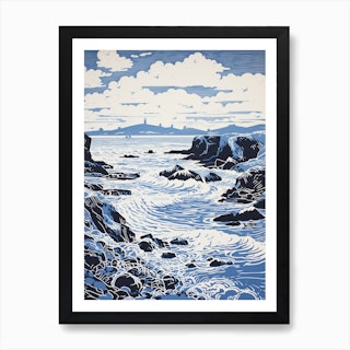 Linocut Of Cemaes Bay Anglesey Wales 3 Art Print