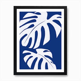 Monstera leaves on royal blue Art Print