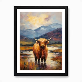 Warm Tones Highland Cow Impressionism Style Painting 3 Art Print