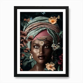 African Woman With Flowers 1 Art Print