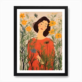 Woman With Autumnal Flowers Love In A Mist Nigella 1 Art Print