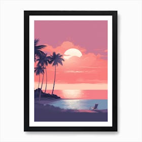 Illustration Of Half Moon Caye Belize In Pink Tones 2 Art Print
