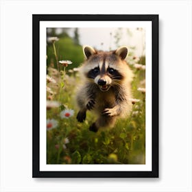 Cute Funny Honduran Raccoon Running On A Field Wild 4 Art Print