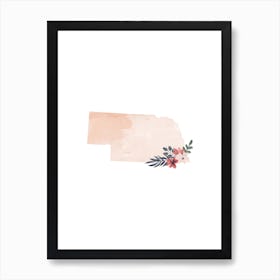 Nebraska Watercolor Floral State Art Print