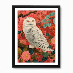 Floral Animal Painting Snowy Owl 3 Art Print