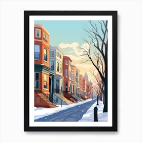 Vintage Winter Travel Illustration Boston Usa 2 Art Print