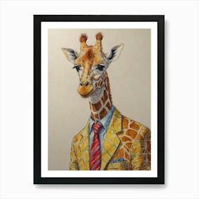 Giraffe In Suit 2 Art Print